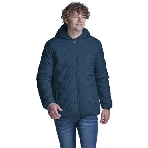 Mock-Quilt Hooded Puffer Model